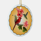Kardinal & Hummingbird mit rosa Lilien Keramikornament (Rechts)