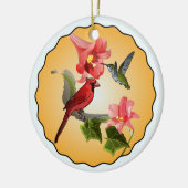 Kardinal & Hummingbird mit rosa Lilien Keramikornament (Links)