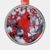 Kardinal im Norden, Winter, IL Silbernes Ornament (Vorne)