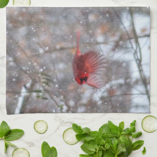 Kardinal im Schnee Geschirrtuch (Gefaltet)