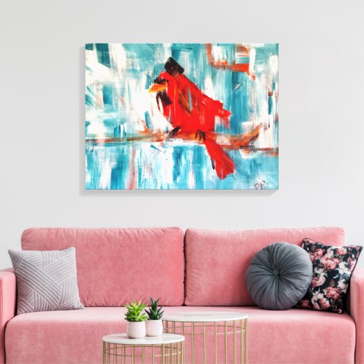 Kardinal im Schnee Leinwanddruck (Insitu (Wohnzimmer))