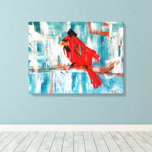 Kardinal im Schnee Leinwanddruck (Insitu (Holzboden))