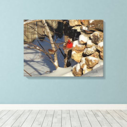 Kardinal im Schnee Leinwanddruck (Insitu (Holzboden))