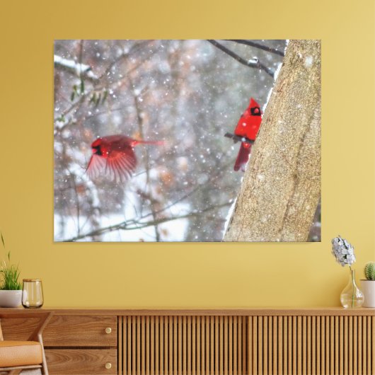 Kardinal im Schnee Leinwanddruck (Insitu (Wohnzimmer))