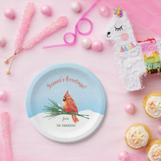 Kardinal im Schneeschuhweihnachtsfest Pappteller (Party)