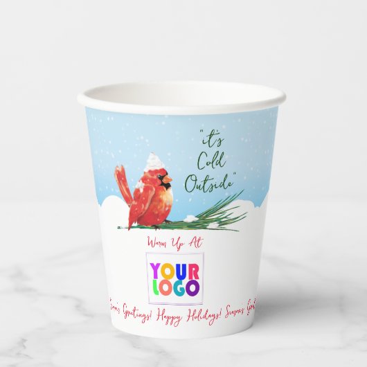 Kardinal im Snow-Business-Logo-Kaffee Pappbecher (Vorderseite)
