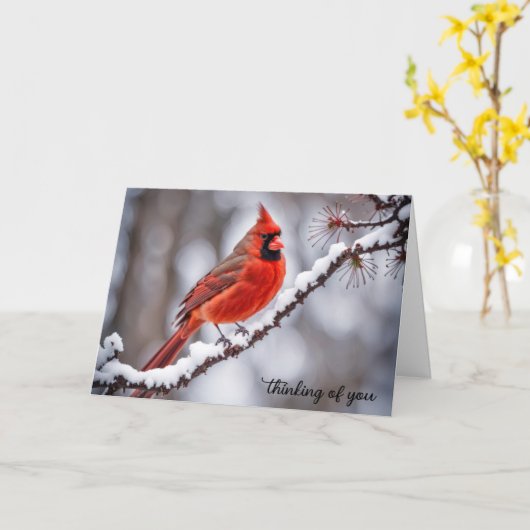 Kardinal im Winter Branch Denken Sie an Sie Karte (Gelbe Blume)