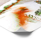 Kardinal im Winter in einem Kiefernwald Poster (Ecke)