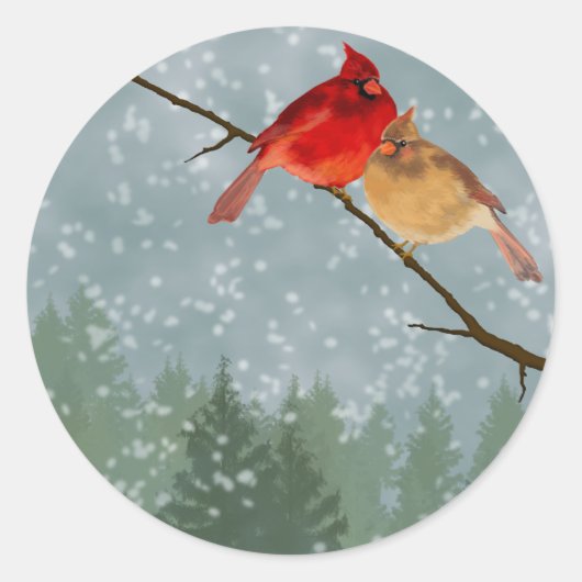 Kardinal im Winter Runder Aufkleber (Vorderseite)