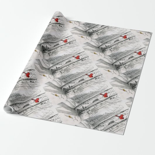 Kardinal in der Holzgeschenkverpackung Geschenkpapier (Ungerollt)