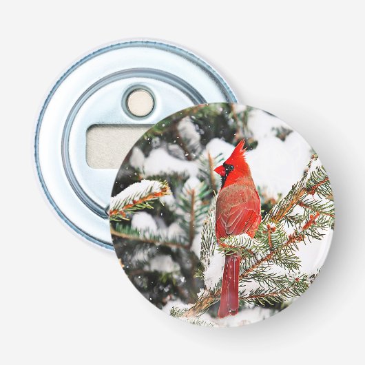 Kardinal in einem Kiefernbaum Flaschenöffner (Vorderseite)