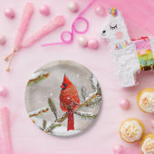 Kardinal in einem Kiefernbaum Pappteller (Party)