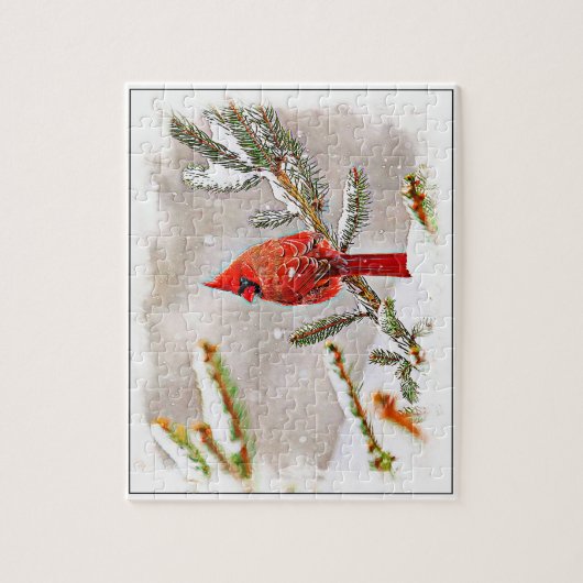 Kardinal in einem Kiefernbaum Puzzle (Vertikal)