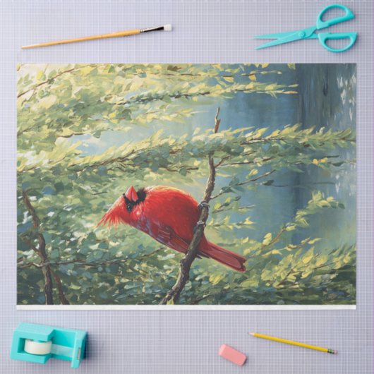 Kardinal in einer wilden Baumdekoupage Seidenpapier (Basteln)