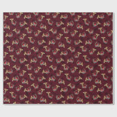 Kardinal in goldenen Weihnachtshörnern Burgund Geschenkpapier (Flach)