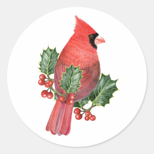 Kardinal in Holly Christmas Sticker (Vorderseite)