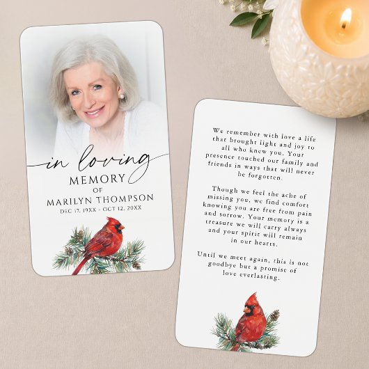 Kardinal In Loving Memory Foto-Gebetskarte