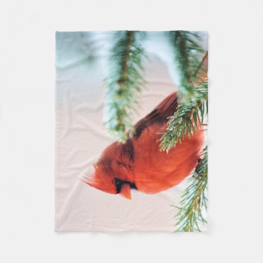 Kardinal in Schnee abgewischtem Tannen-Baum Fleecedecke (Vorderseite)