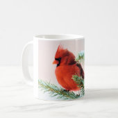 Kardinal in Schnee abgewischter Tanne Kaffeetasse (Vorderseite Links)