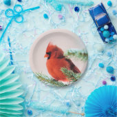 Kardinal in schneebedecktem Tannenbaum Pappteller (Party)