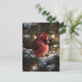 Kardinal in schneebedeckter Kiefer Postkarte (Stehend Vorderseite)