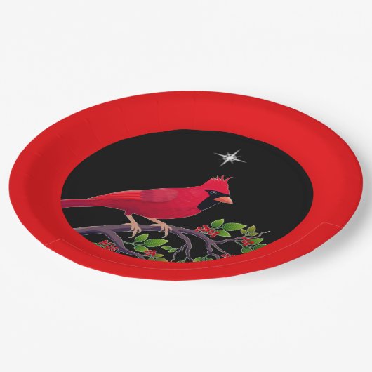 Kardinal in Schwarz und Rot Pappteller (Schrägansicht)