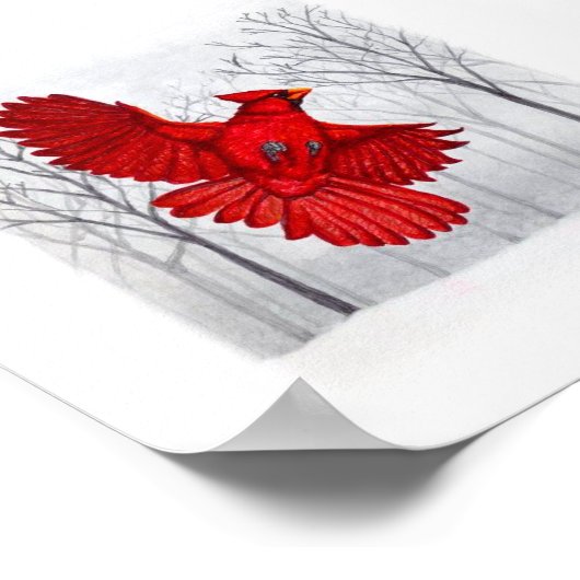 Kardinal in Snowy Winter Art Poster (Ecke)