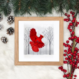 Kardinal in Snowy Winter Art Poster