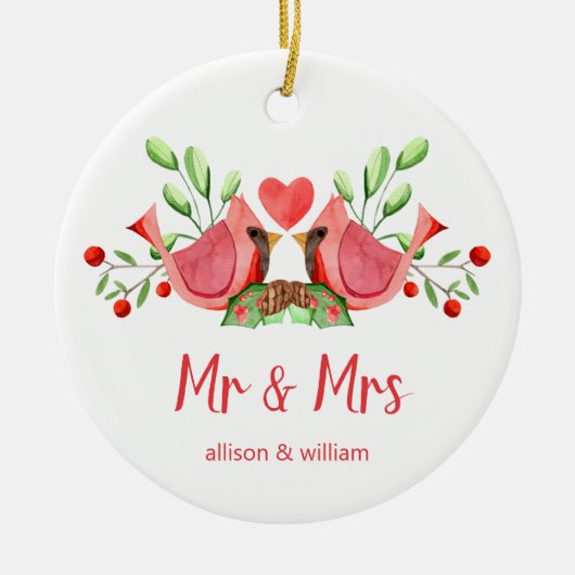 Kardinal Lovebirds Personalisiert Keramik Ornament (Vorne)