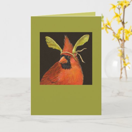 Kardinal mit Ahornmatte auf Karte (Gelbe Blume)