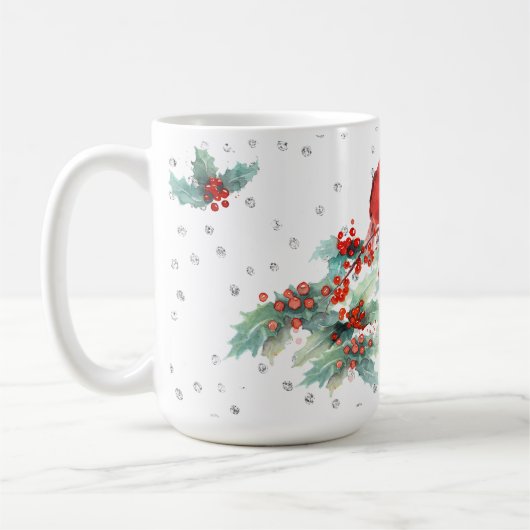 Kardinal mit Aquarellfarben auf Zweigen Silver Acc Kaffeetasse (Links)