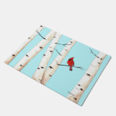 Kardinal mit Birken-Bäumen Fußmatte (Schrägansicht)