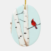 Kardinal mit Birken-Bäumen Keramik Ornament (Vorne)