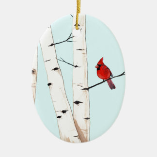 Kardinal mit Birken-Bäumen Keramik Ornament