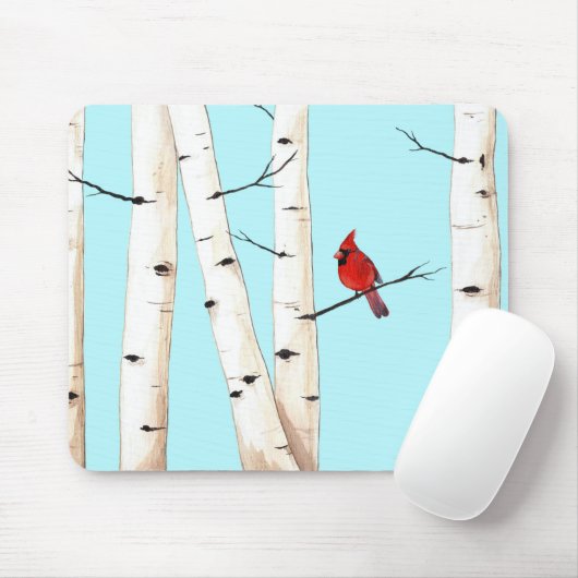 Kardinal mit Birken-Bäumen Mousepad (Mit Mouse)