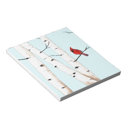 Kardinal mit Birkenbäumen Notizblock (angewinkelt)