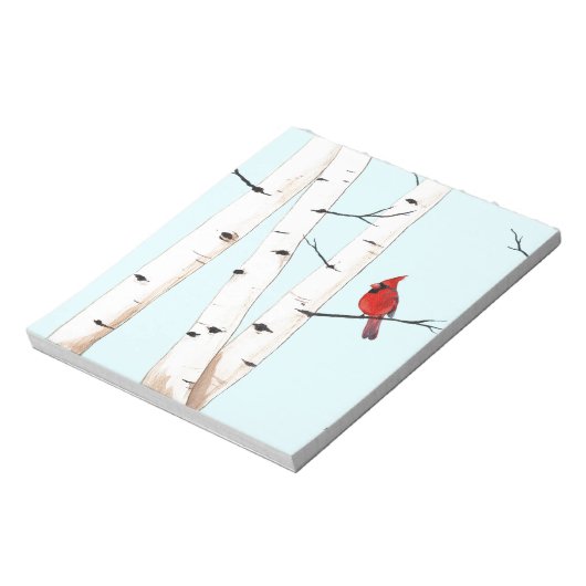 Kardinal mit Birkenbäumen Notizblock (Rotiert)
