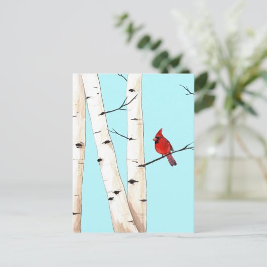 Kardinal mit Birkenbäumen Postkarte (Stehend Vorderseite)