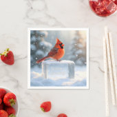 Kardinal mit den Grüßen der Saison auf Eis Serviette (Beispiel)