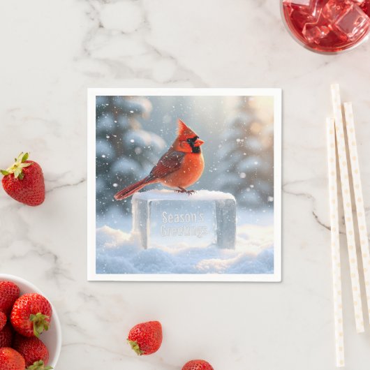 Kardinal mit den Grüßen der Saison auf Eis Serviette (Beispiel)