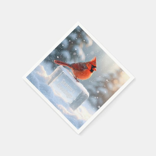 Kardinal mit den Grüßen der Saison auf Eis Serviette (Ecke)