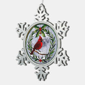 Kardinal mit festgeklemmtem Glass aus Mistletoe Wr Schneeflocken Zinn-Ornament (Rechts)