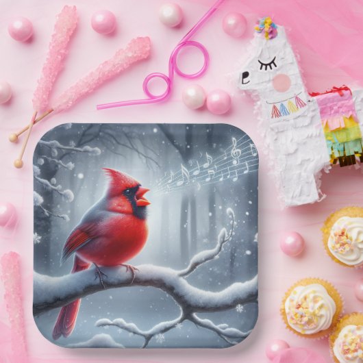 Kardinal mit musikalischen Noten Pappteller (Party)