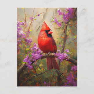 Kardinal mit violetten Blumen Postkarte