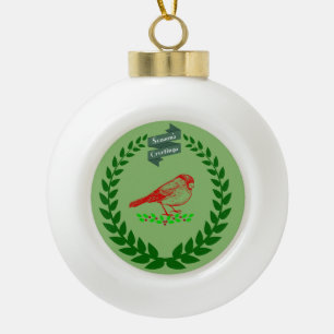Kardinal mitten in der Weihnachtskranz Keramik Kugel-Ornament