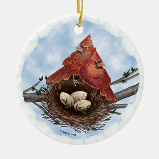 Kardinal Nest-Ornament Keramik Ornament (Vorne)