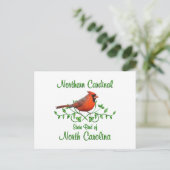 Kardinal North Carolina Bird Postkarte (Stehend Vorderseite)