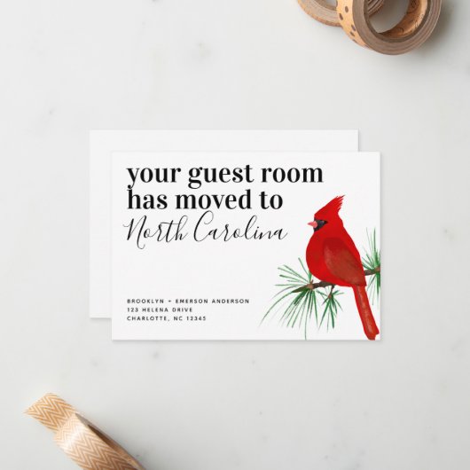 Kardinal North Carolina Moving Ankündigung (Vorderseite/Rückseite Beispiel)