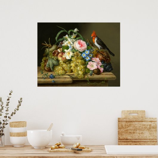 Kardinal, Obst und Blume Stillleben Poster (Küche)