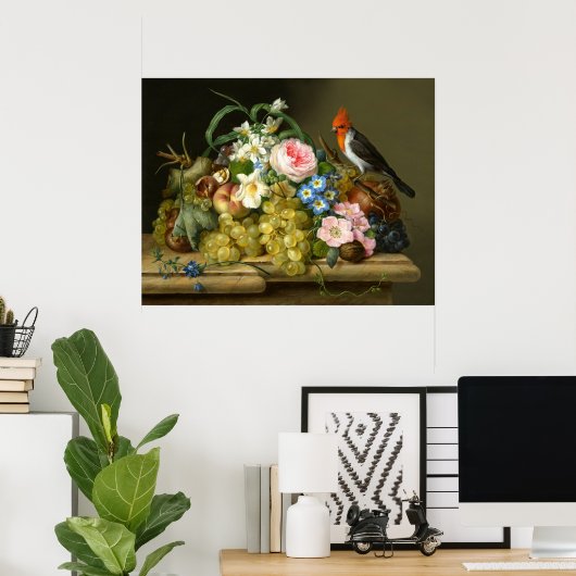 Kardinal, Obst und Blume Stillleben Poster (Heimbüro)